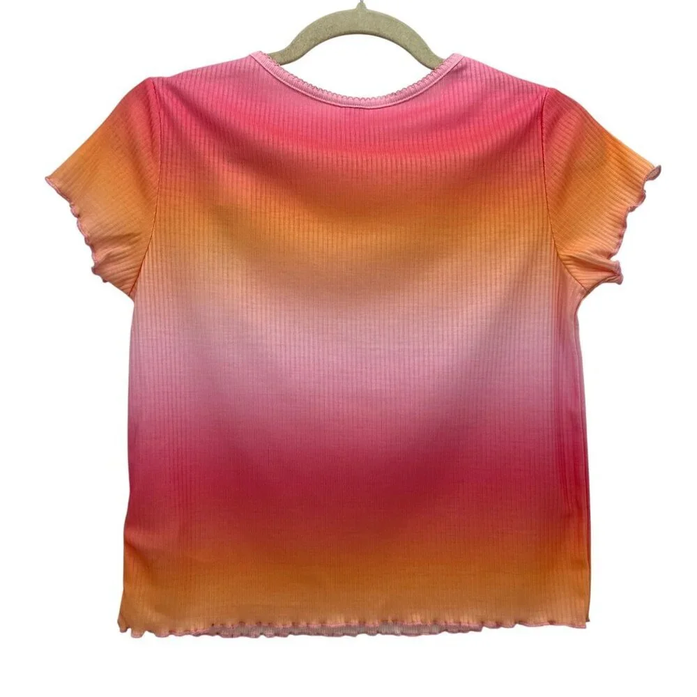 New Old Navy Girls XL 2 Piece Set Short Sleeve Top Shorts Pink Orange Dip Dye